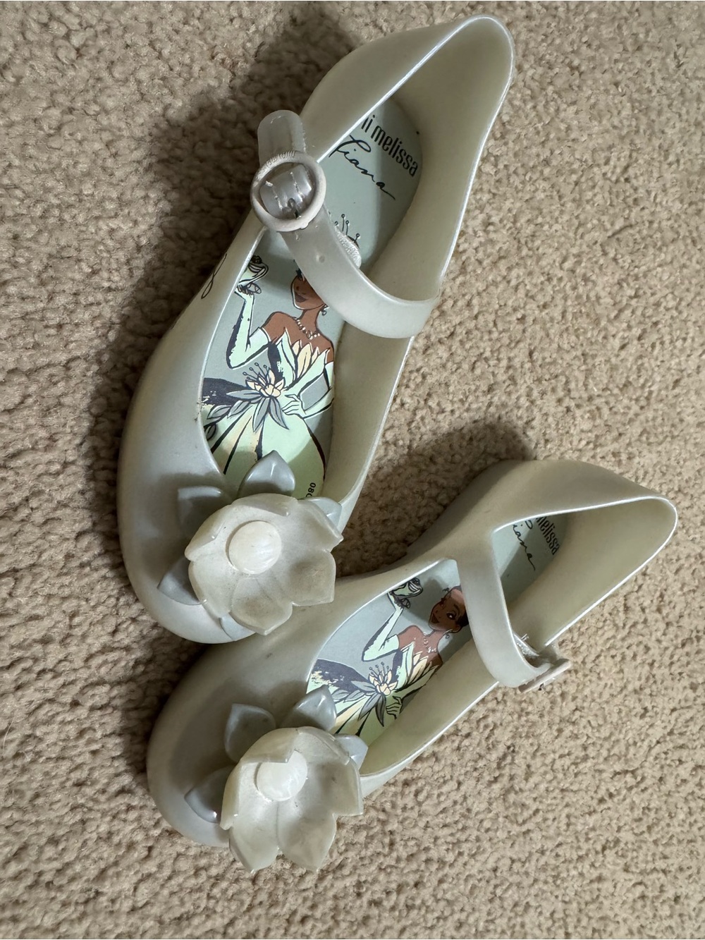 Mini Melissa Disney Tiana Mary Jane Flats with Floral Appliqués